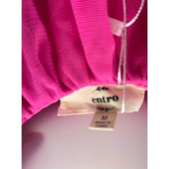 Entro Hot Pink Tiered Ruffle Tank Top Tulle Ribbon Straps Women’s Size Medium - Picture 4 of 10